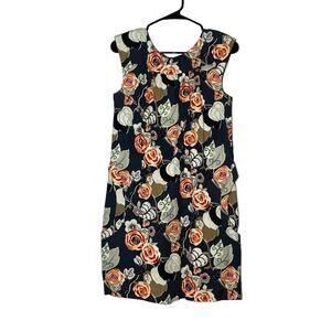 Ivy Jane Dress Floral Gray Sleeveless Small Pockets Big Buttons Made USA